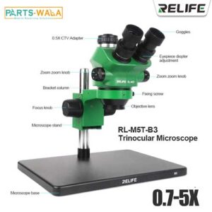 RELIFE RL-M5T-B3 Trinocular Stereo Microscope 7X-50X Zoom For Mobile Repairing
