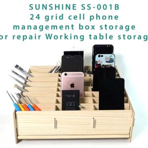 SUNSHINE SS-001B 24 grid cell phone Wood storage box for repair Working table storage
