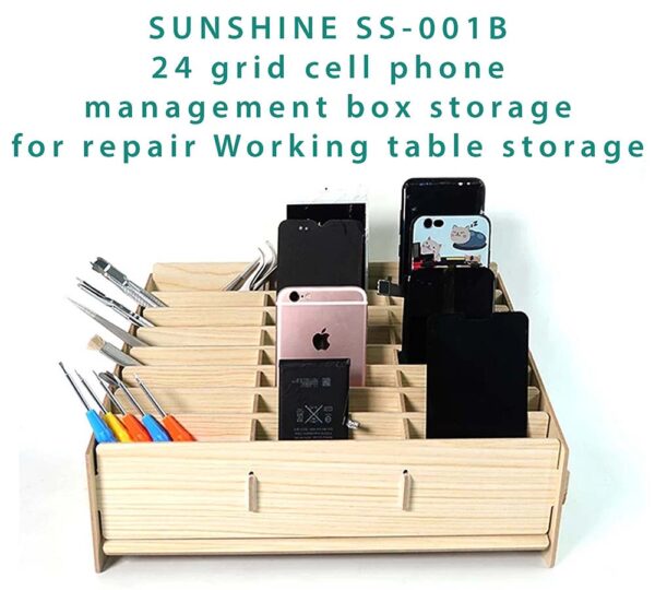 SUNSHINE SS-001B 24 grid cell phone Wood storage box for repair Working table storage
