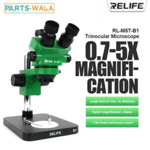 RELIFE RL-M5T-B1 Trinocular Stereo Microscope 7X-50X Zoom For Mobile Repairing