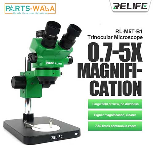 RELIFE RL-M5T-B1 Trinocular Stereo Microscope 7X-50X Zoom For Mobile  Repairing – Parts Wala