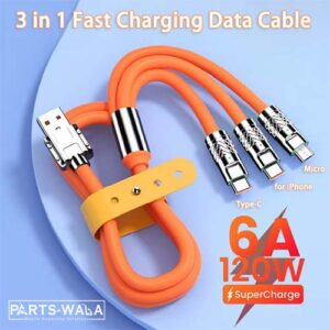 3 in 1 Super Fast Charging Cable 120w Silicone Fast Charging Cable  for iPhone / Micro Usb / Type-C
