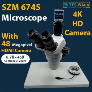 SZM 6745  Microscope 6.7X-45X Continuous Zoom With Eakins 48 Megapixel 4K HD HDMI Camera