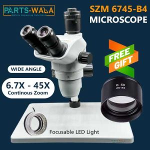 SZM 6745 Trinocular Stereo Microscope 6.7X-45X Continuous Zoom For Mobile Repairing