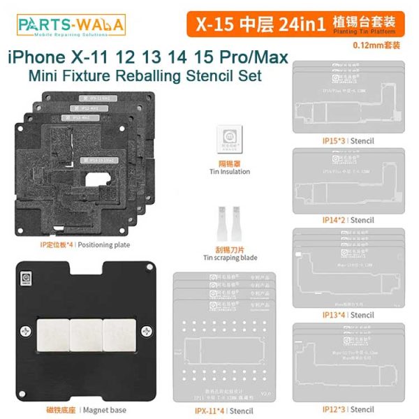 Amaoe 24-in-1 Motherboard Middle Layer BGA Reballing Stencil Platform Set for iPhone X to 15pro max
