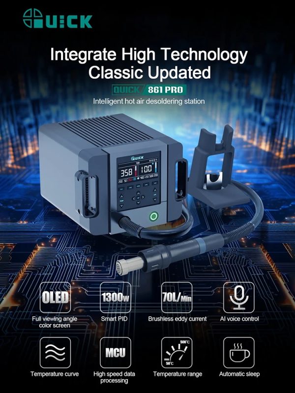 QUICK 861Pro AI VOICE Control Smart Hot Air Digital Display 1300W Desoldering Station - Image 2