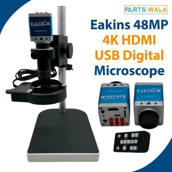 Eakins 48MP 4K HDMI USB Digital Microscope for Mobile Phone Repair with LED Ring Light