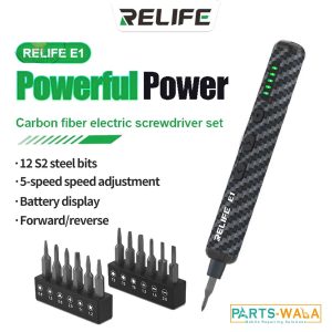 Relife E1 Electric Screwdriver Set Powerful Carbon Fiber with 12Pcs S2 Steel Bits