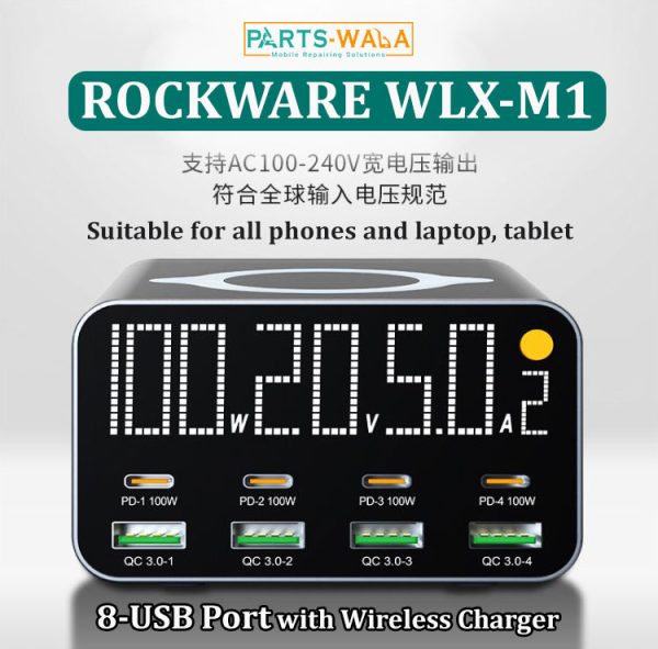ROCKWARE WLX-M1 Multi-Device Fast Charger 8 USB Port with Wireless Charger