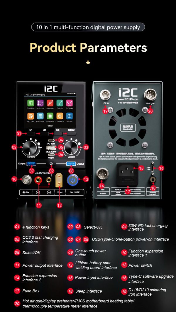 i2C P30 10-in-1 Multi-function Integrated Digital Power Supply plus Soldeirng Iron and Rework Station - Image 3