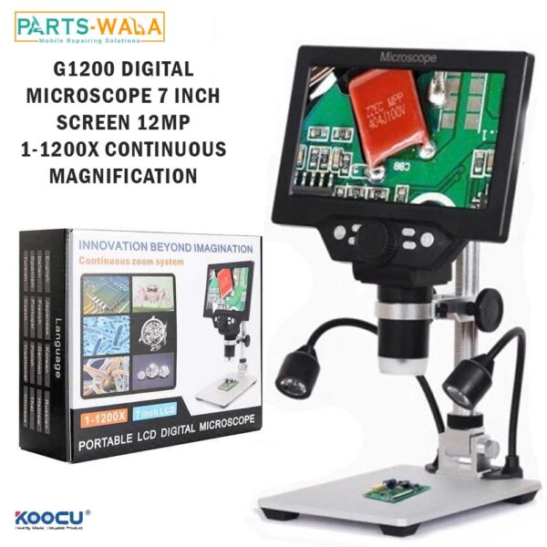 G1200 Digital Microscope 7 Inch Large Color Screen Large Base LCD Display 12MP 1-1200X Continuous Magnifier